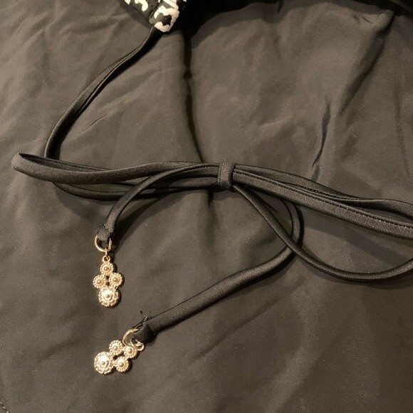 Aqua Green Black White Paisley Drawstring Embellish Neck Tie Tankini Swim Top S - Picture 3 of 5